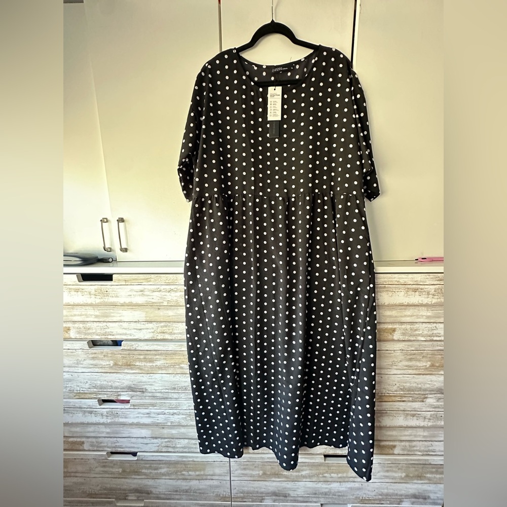 Polka Dot Midi Dress - Black & White